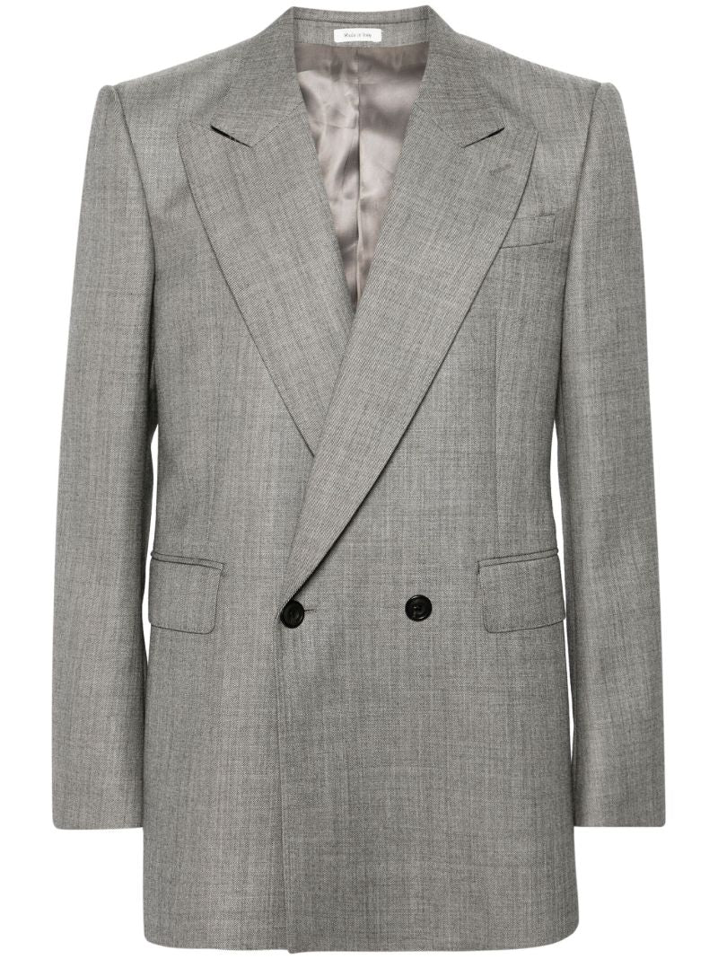 Grey Double-breasted Wool Blazer