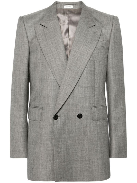 Grey Double-breasted Wool Blazer