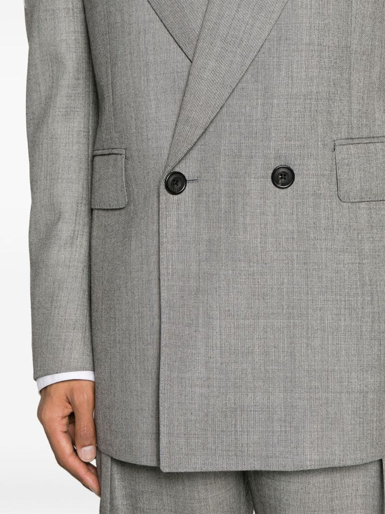 Grey Double-breasted Wool Blazer