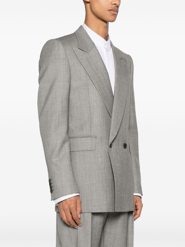 Grey Double-breasted Wool Blazer