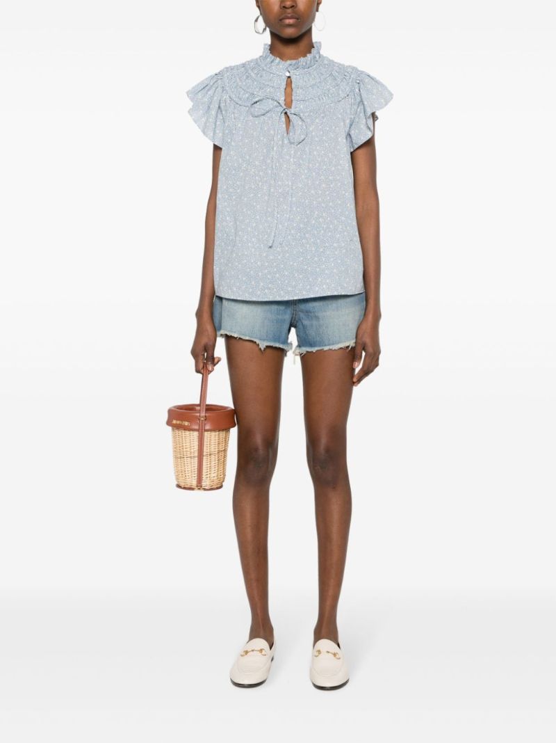 Blue High-rise Denim Shorts