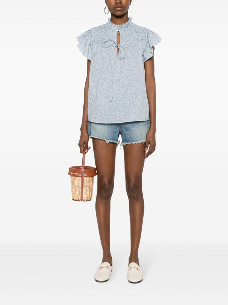 Blue High-rise Denim Shorts