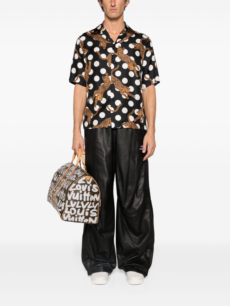 Black Leopard Polka Dot Print Silk Shirt