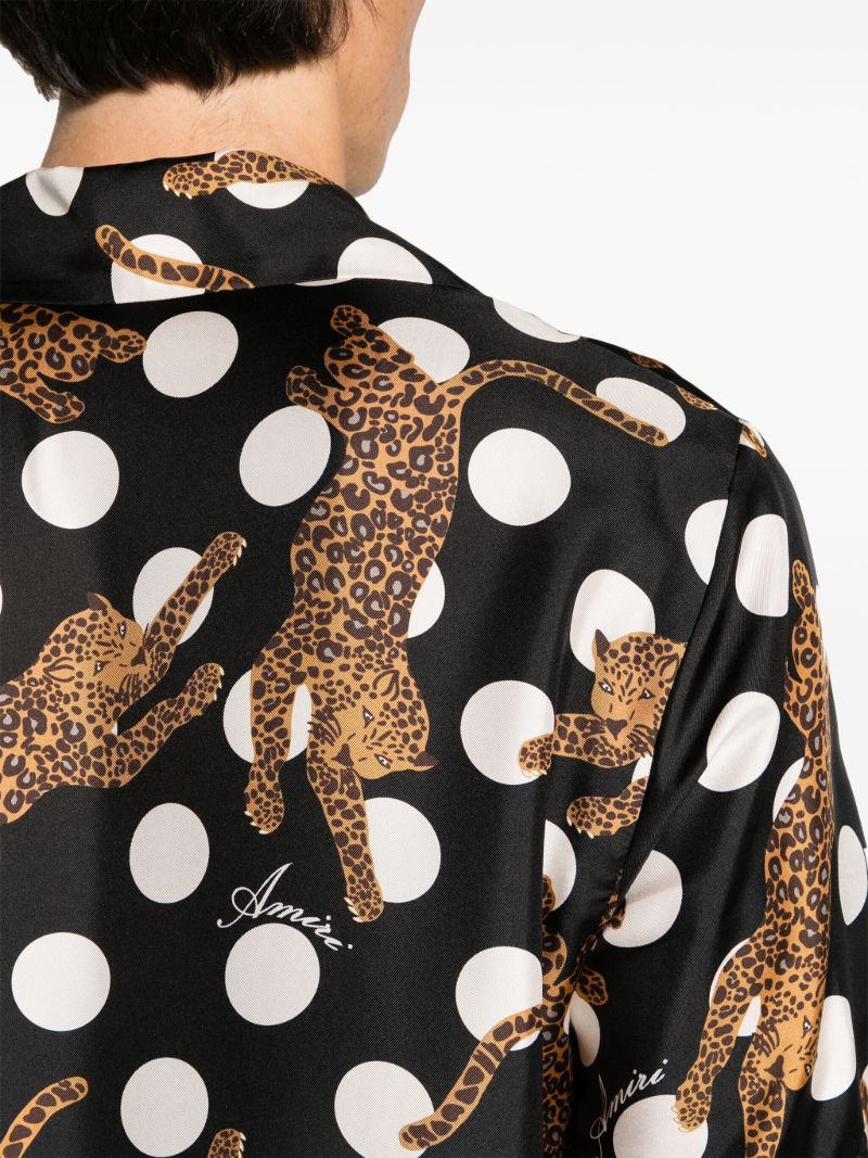 Black Leopard Polka Dot Print Silk Shirt
