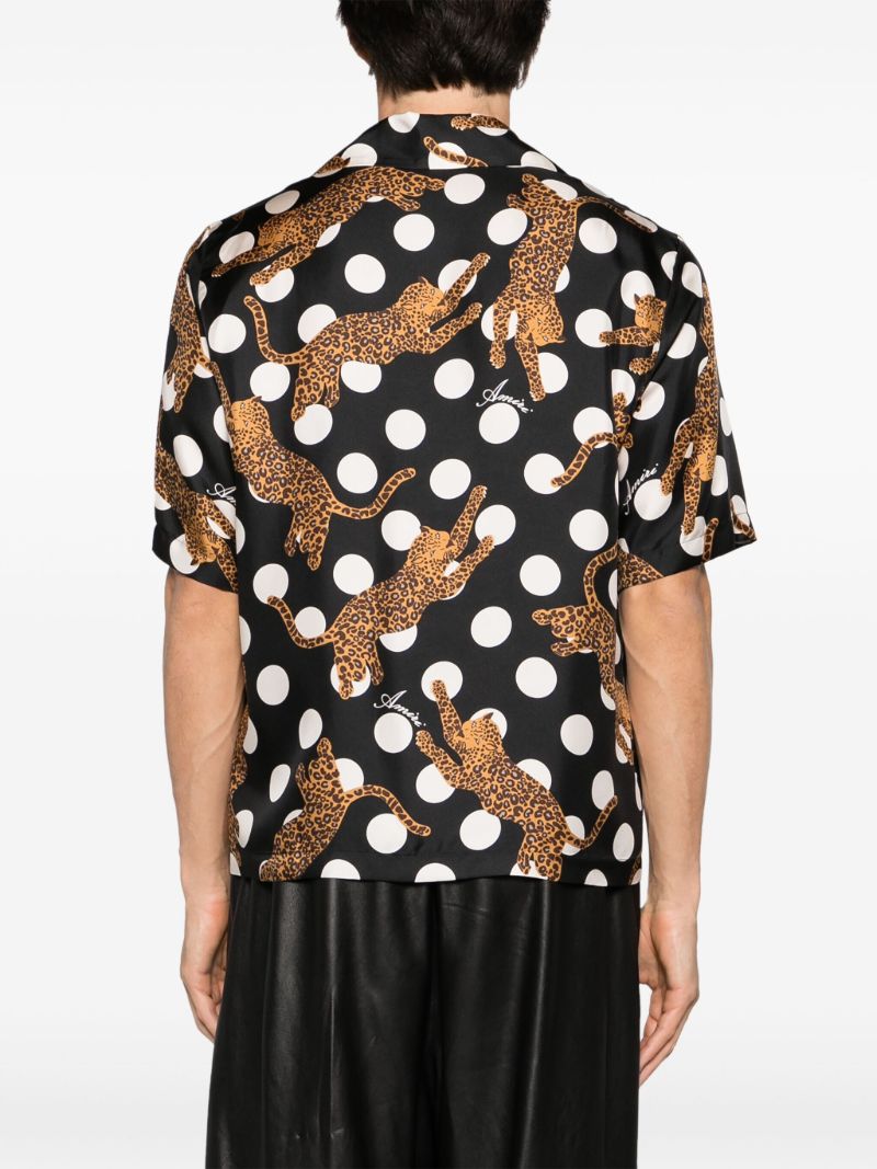 Black Leopard Polka Dot Print Silk Shirt