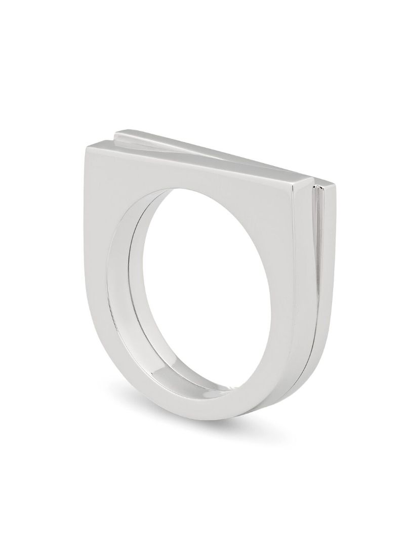 White Rhodium Plated Step Ring