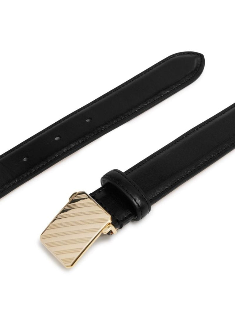 Black Textured Buckle Leather Belt