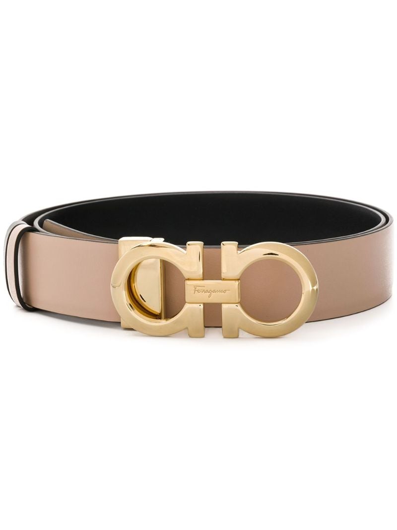 Neutral Gancini Leather Belt