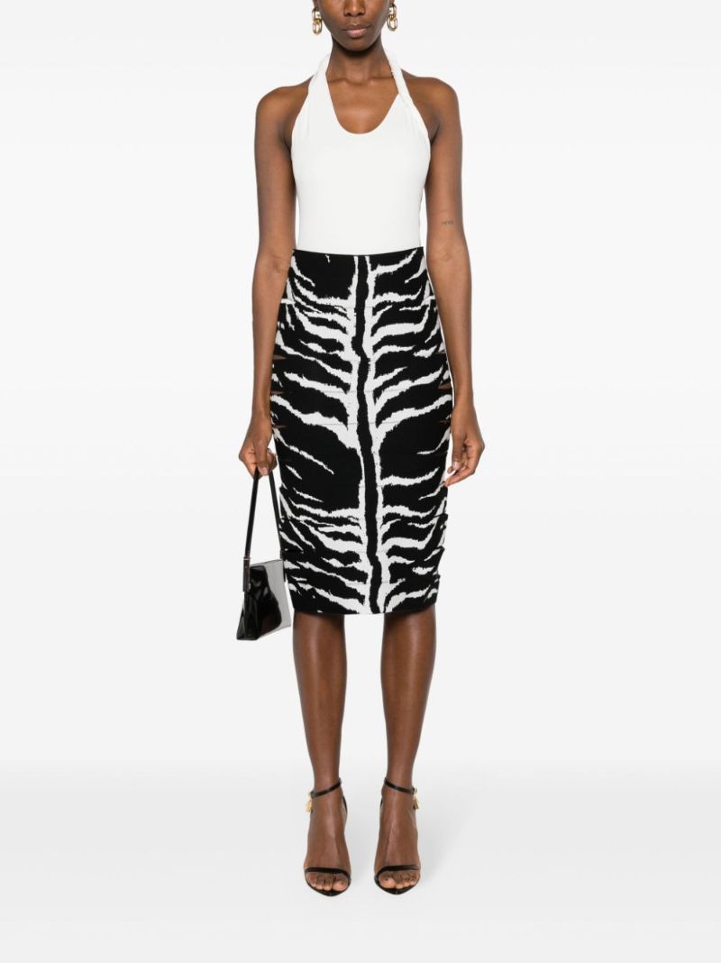 Black Zebra-jacquard Pencil Skirt