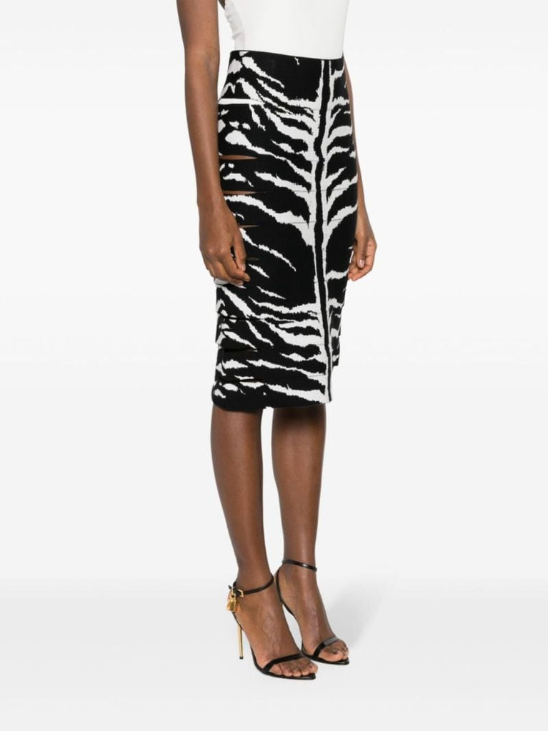 Black Zebra-jacquard Pencil Skirt