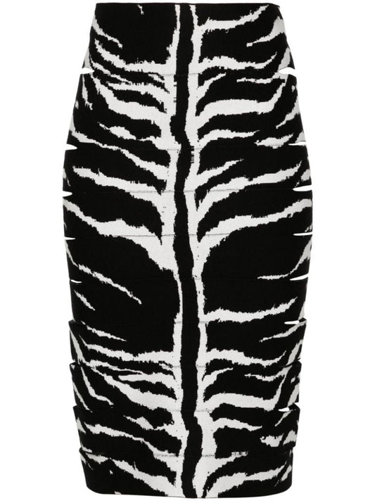 Black Zebra-jacquard Pencil Skirt