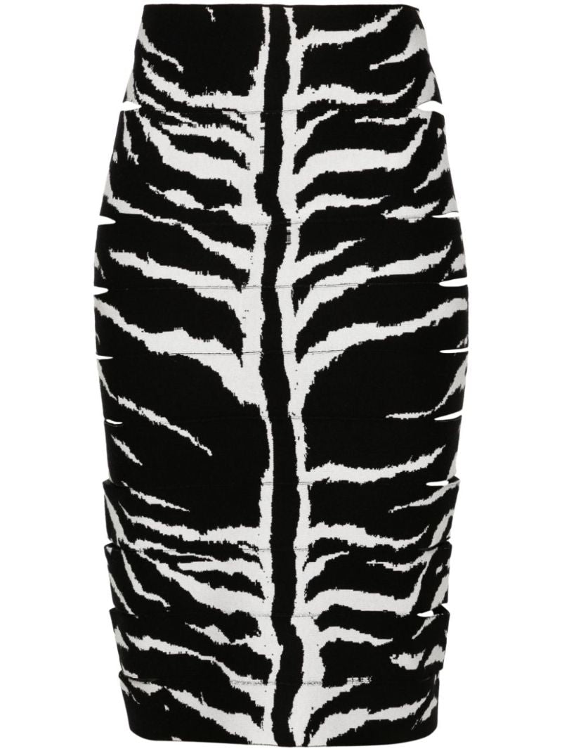 Black Zebra-jacquard Pencil Skirt