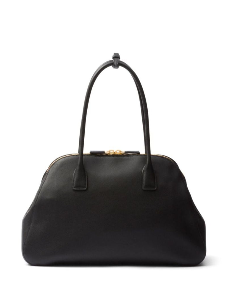 Black Logo Medium Leather Tote Bag