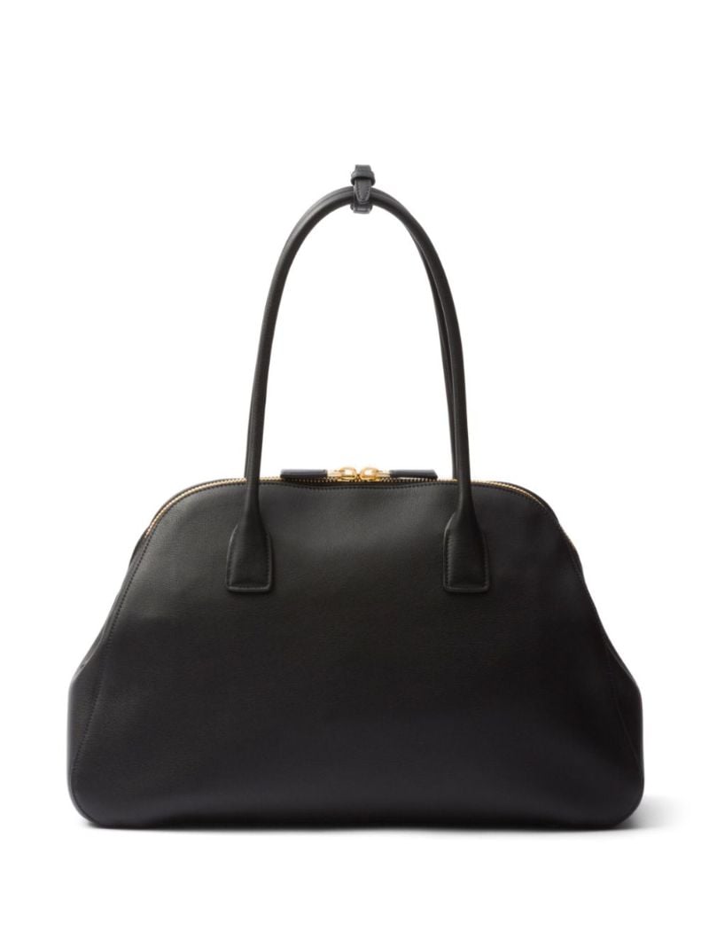 Black Logo Medium Leather Tote Bag
