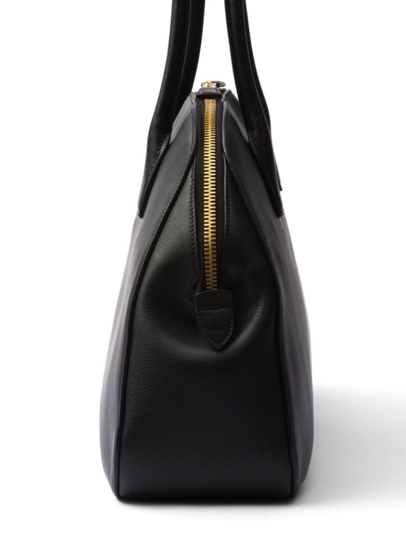 Black Logo Medium Leather Tote Bag