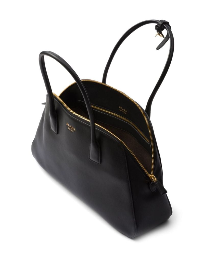 Black Logo Medium Leather Tote Bag