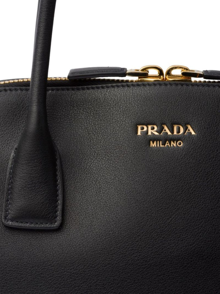 Black Logo Medium Leather Tote Bag