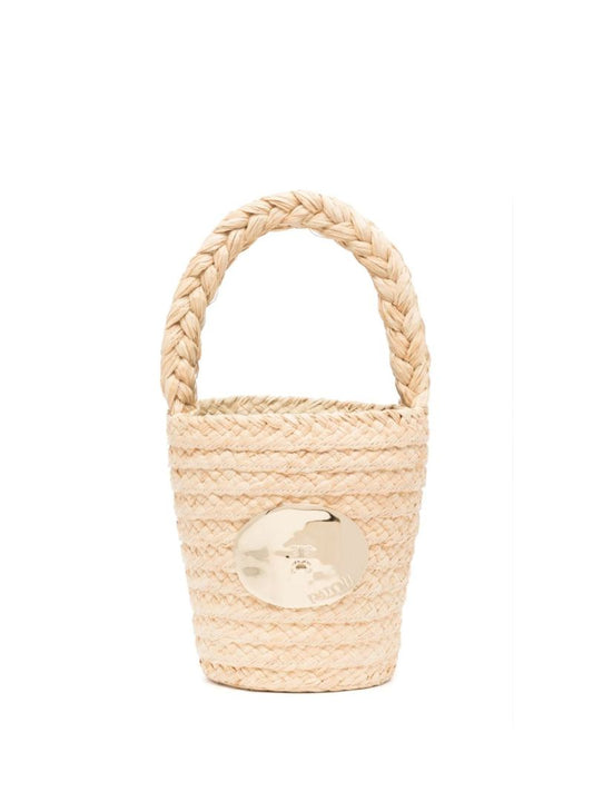 Neutral Logo-plaque Raffia Tote Bag