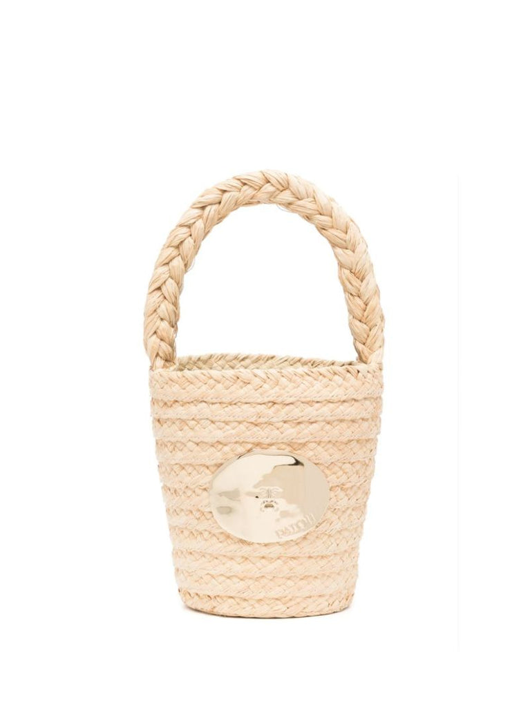 Neutral Logo-plaque Raffia Tote Bag