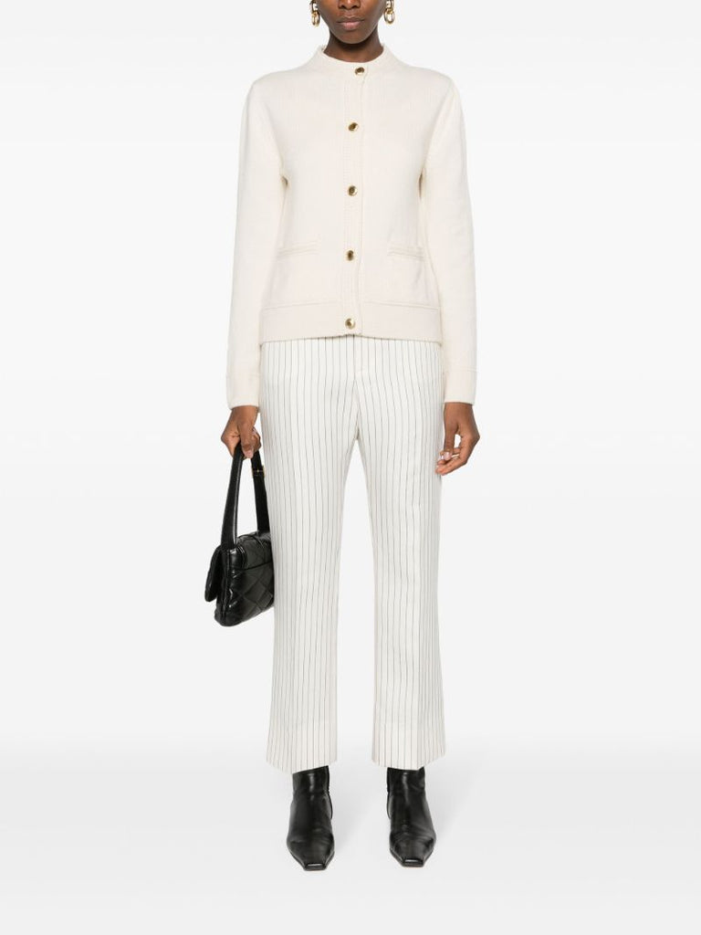 White Pinstripe Cropped Trousers