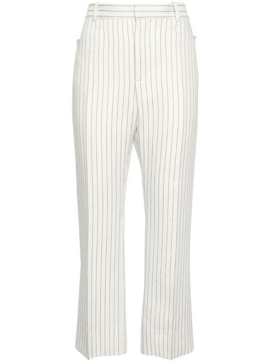 White Pinstripe Cropped Trousers
