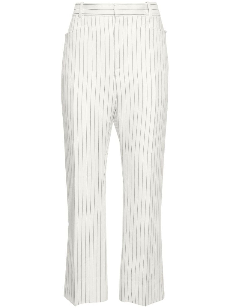 White Pinstripe Cropped Trousers