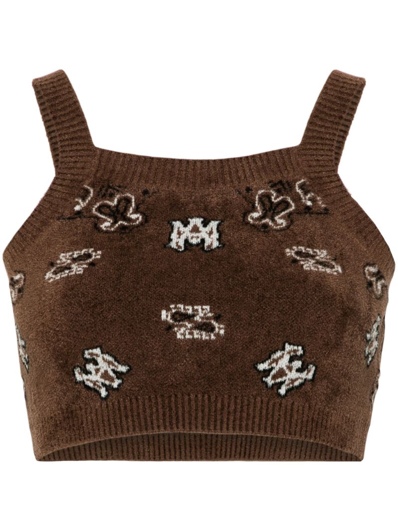 Brown Bandana Terry Cloth Crop Top