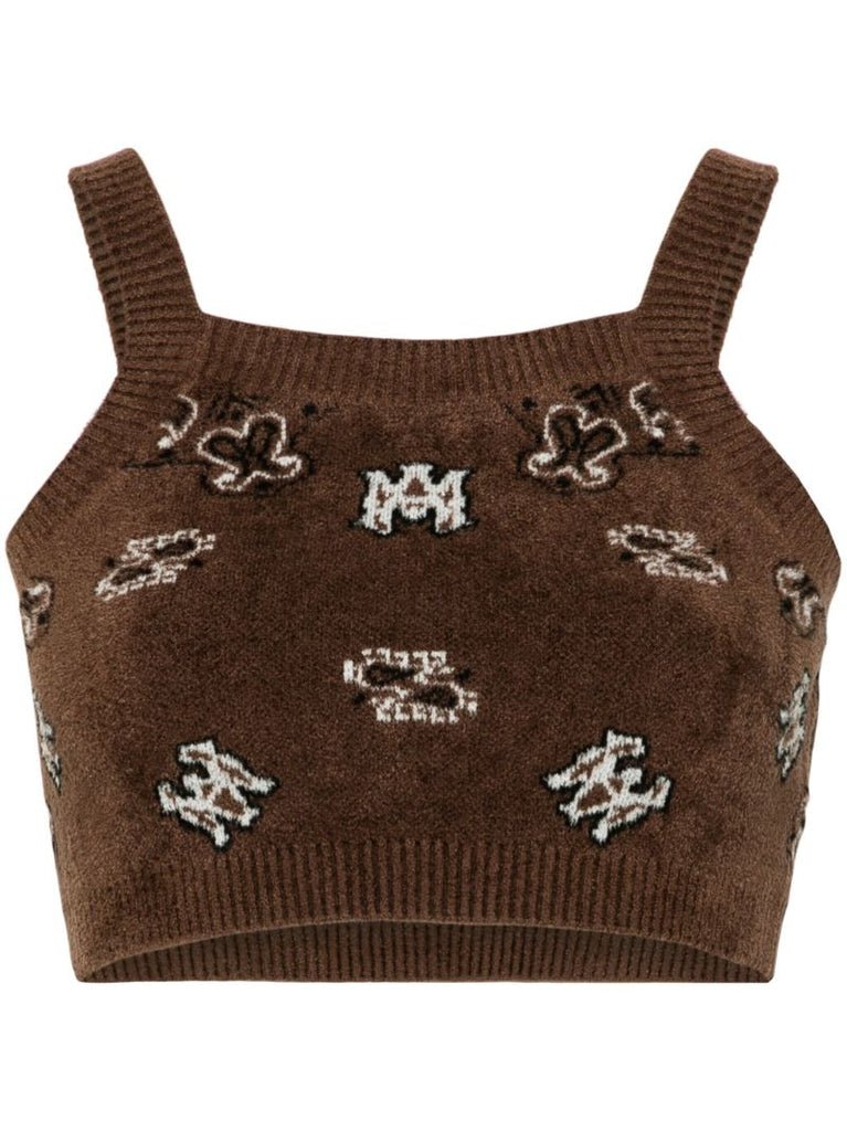 Brown Bandana Terry Cloth Crop Top