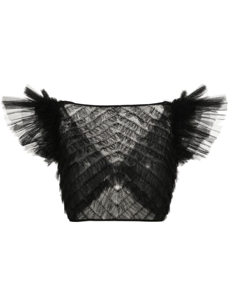 Black Ruffled Tulle Top
