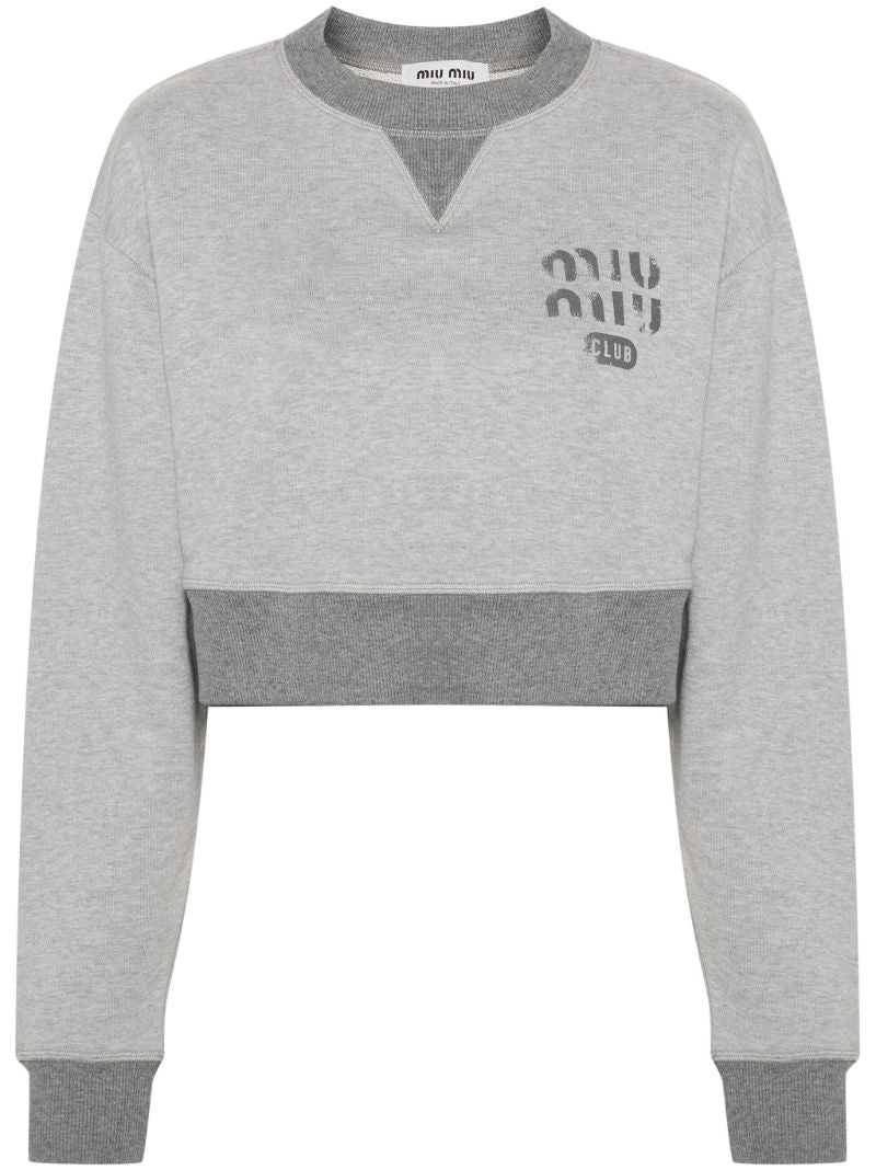 Grey Logo-print Cropped Sweatshirt