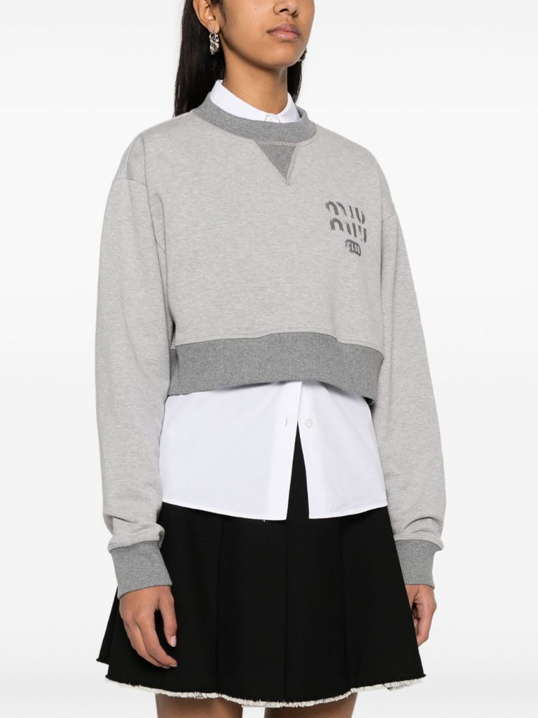 Grey Logo-print Cropped Sweatshirt