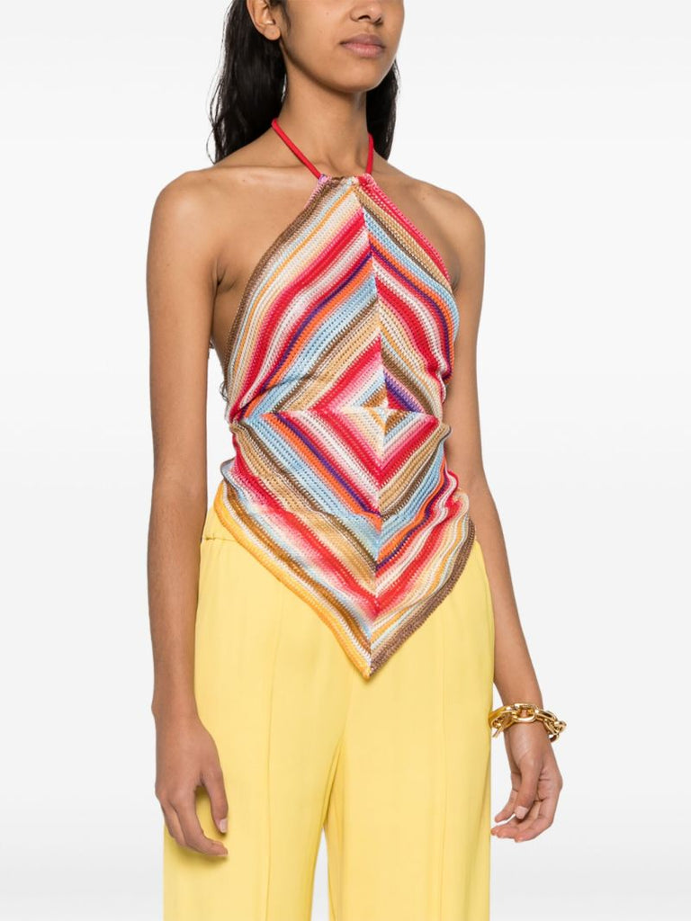 Multicolour Striped Halterneck Knit Top