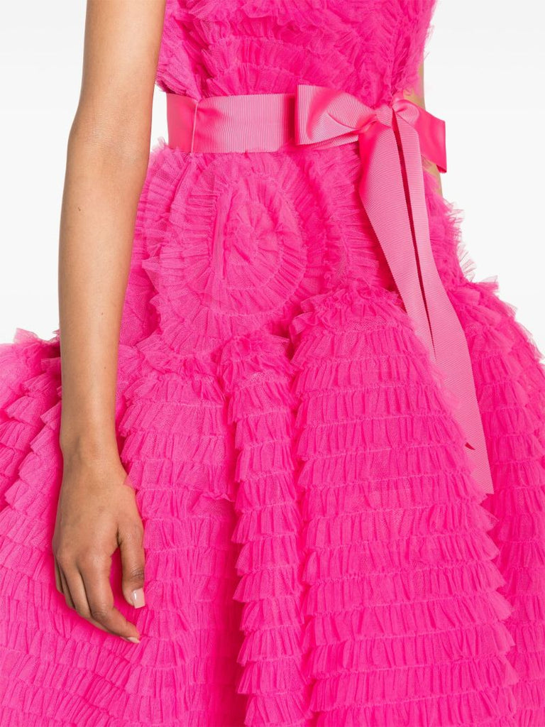 Pink Ruffled Tulle Midi Dress