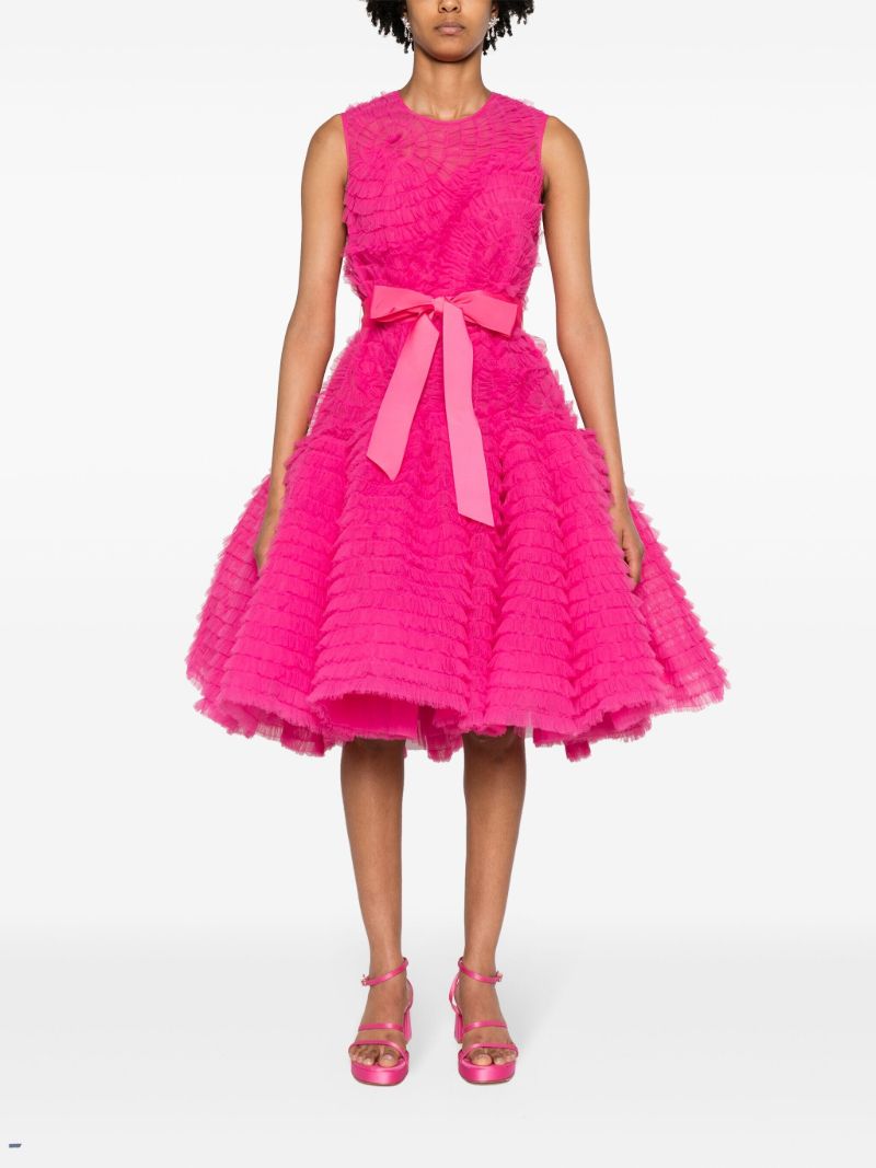 Pink Ruffled Tulle Midi Dress