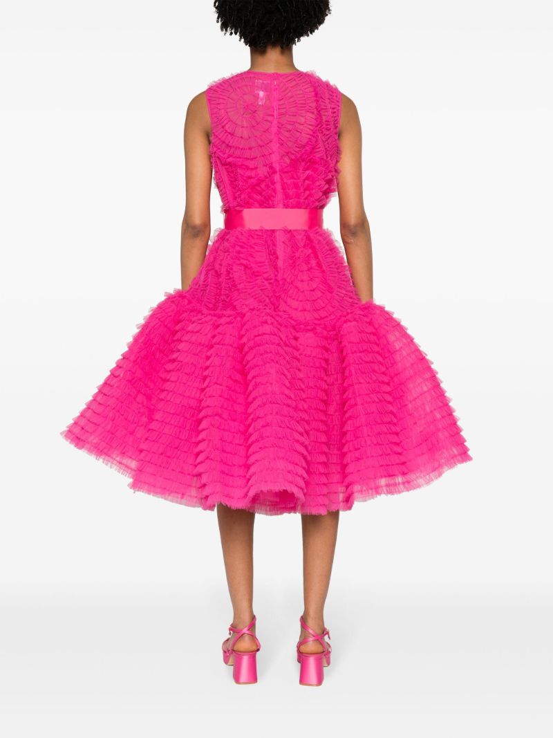 Pink Ruffled Tulle Midi Dress