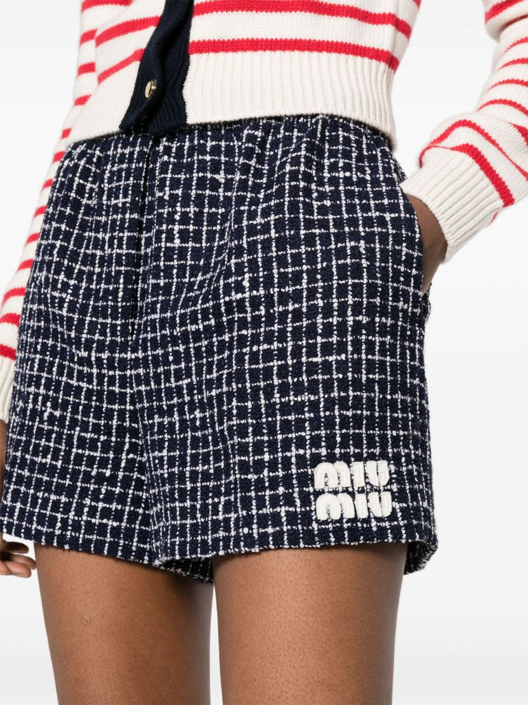 Blue Tweed Mini Shorts