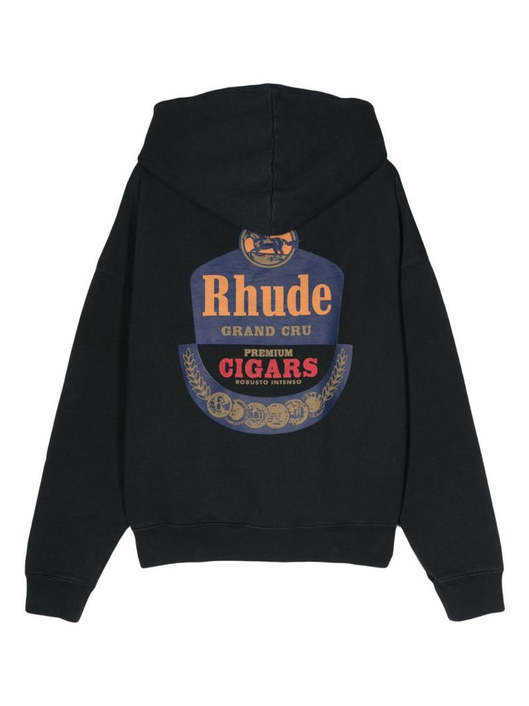 Black Logo Print Cotton Hoodie