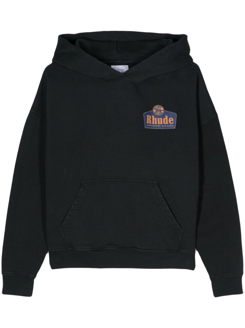 Black Logo Print Cotton Hoodie