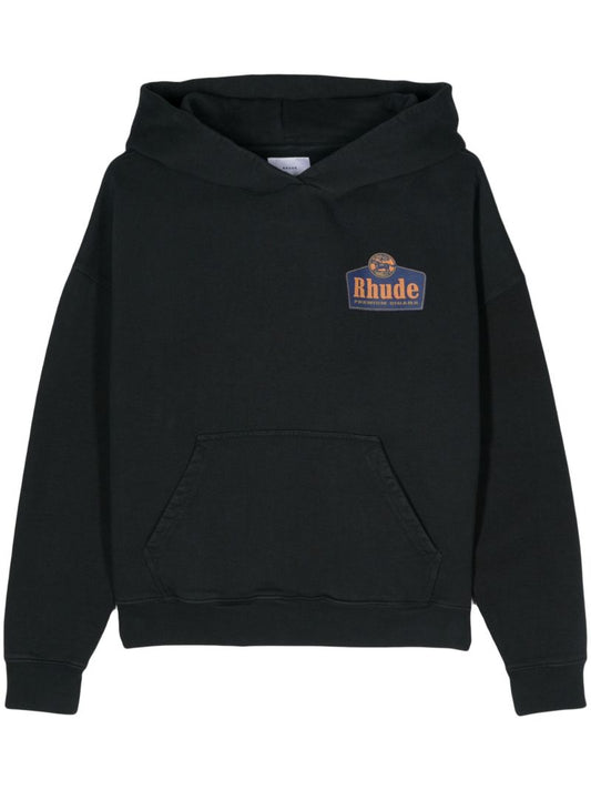 Black Logo Print Cotton Hoodie