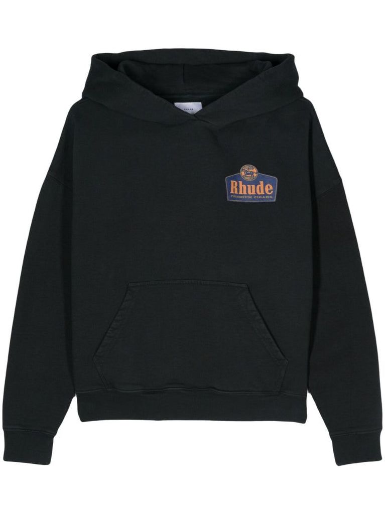 Black Logo Print Cotton Hoodie