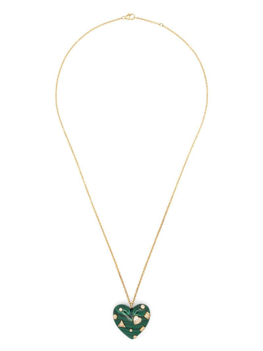 9k Yellow Gold Confetti Heart Topaz and Malachite Necklace