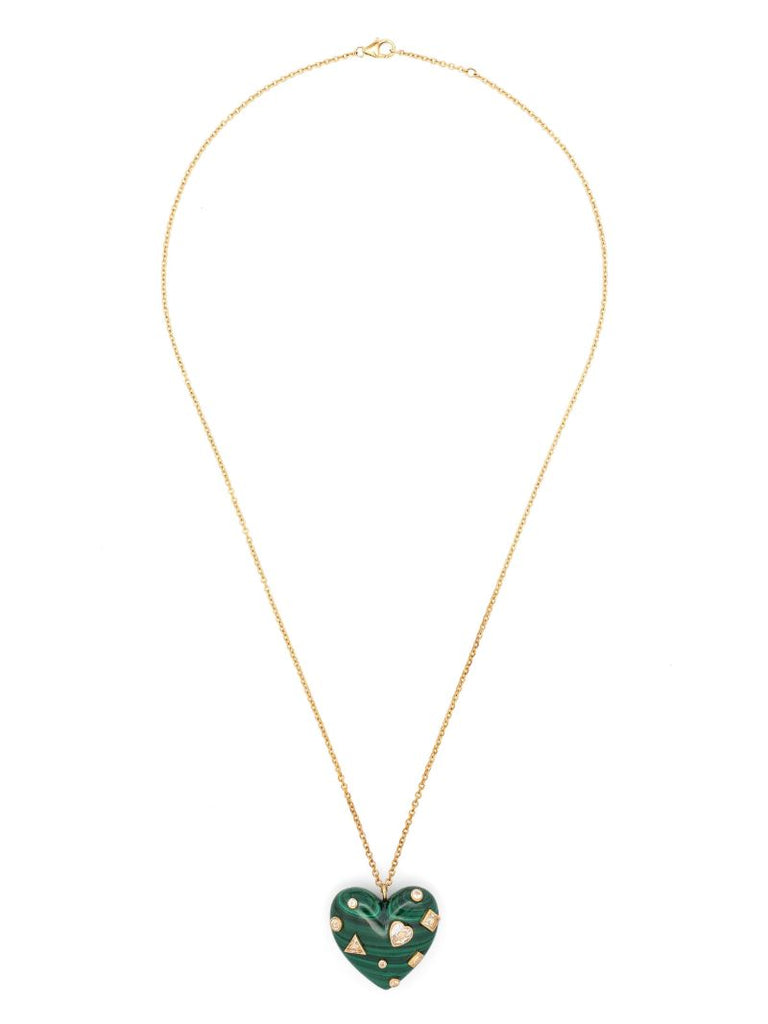 9k Yellow Gold Confetti Heart Topaz and Malachite Necklace