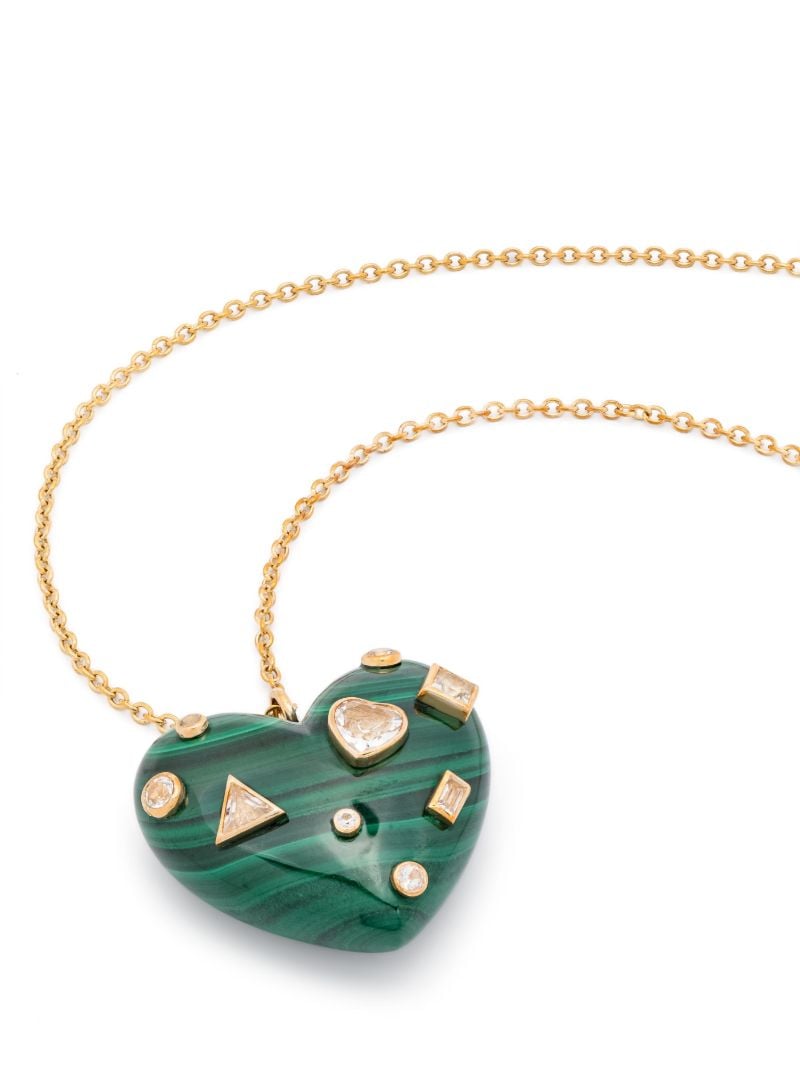 9k Yellow Gold Confetti Heart Topaz and Malachite Necklace