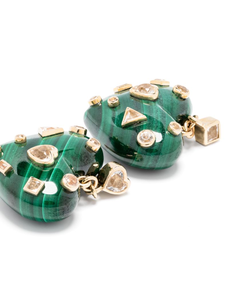 9k Yellow Gold Coeur Malachite and Diamond Earrings