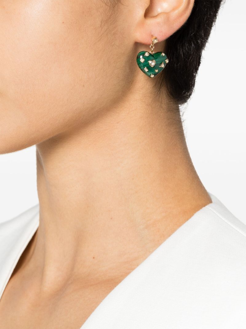 9k Yellow Gold Coeur Malachite and Diamond Earrings