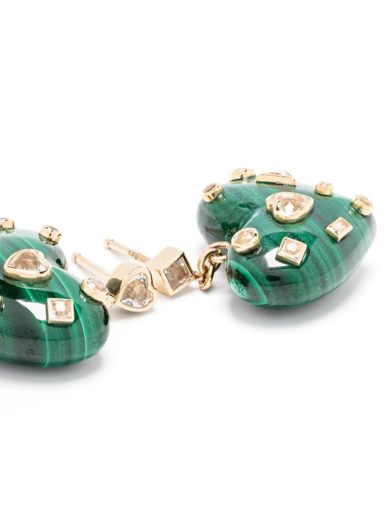 9k Yellow Gold Coeur Malachite and Diamond Earrings