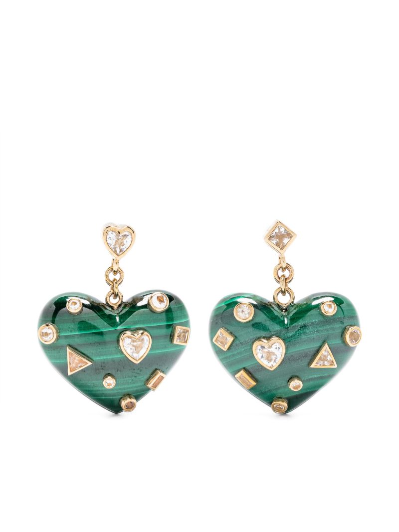 9k Yellow Gold Coeur Malachite and Diamond Earrings
