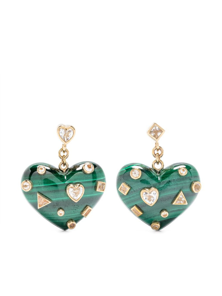 9k Yellow Gold Coeur Malachite and Diamond Earrings