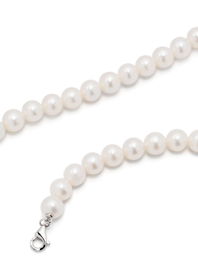 18k White Gold Collier Perles Pearl and Emerald Choker