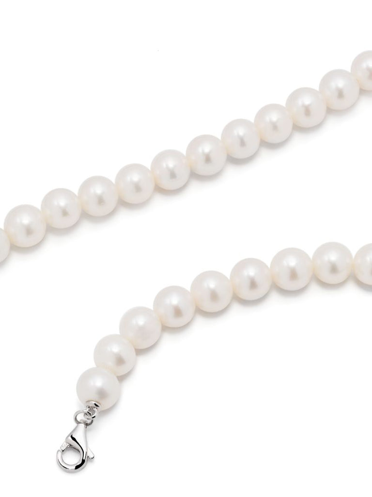 18k White Gold Collier Perles Pearl and Emerald Choker